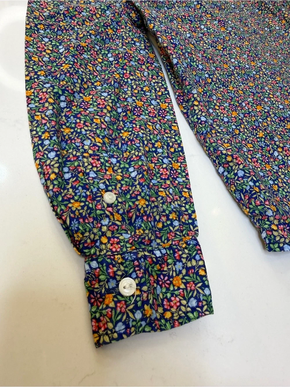 Ralph Lauren Girls 6X Floral Ruffle Button Down 100% Cotton Navy Cottagecore